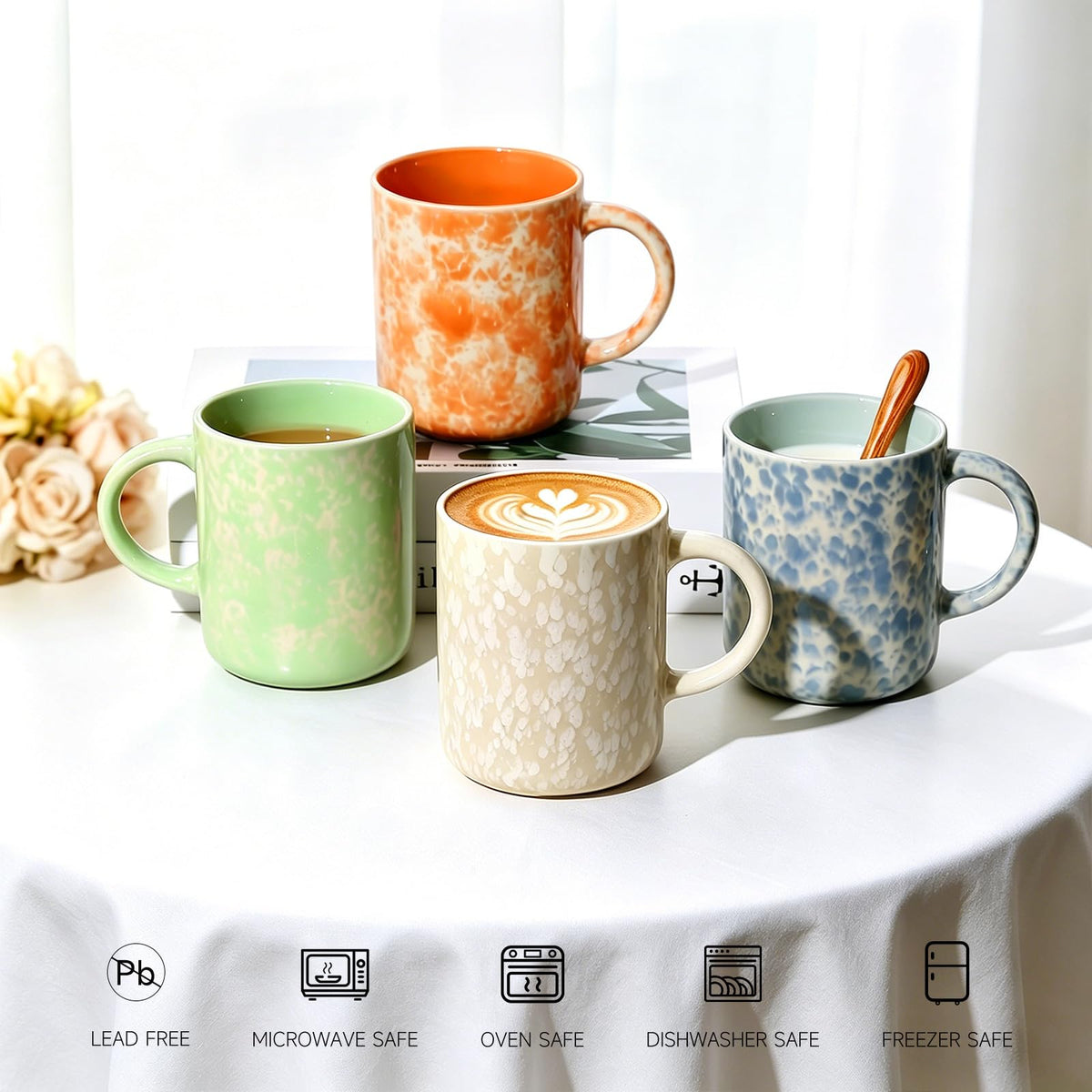 Mileer 17oz Ceramic Coffee Mugs – Set of 4