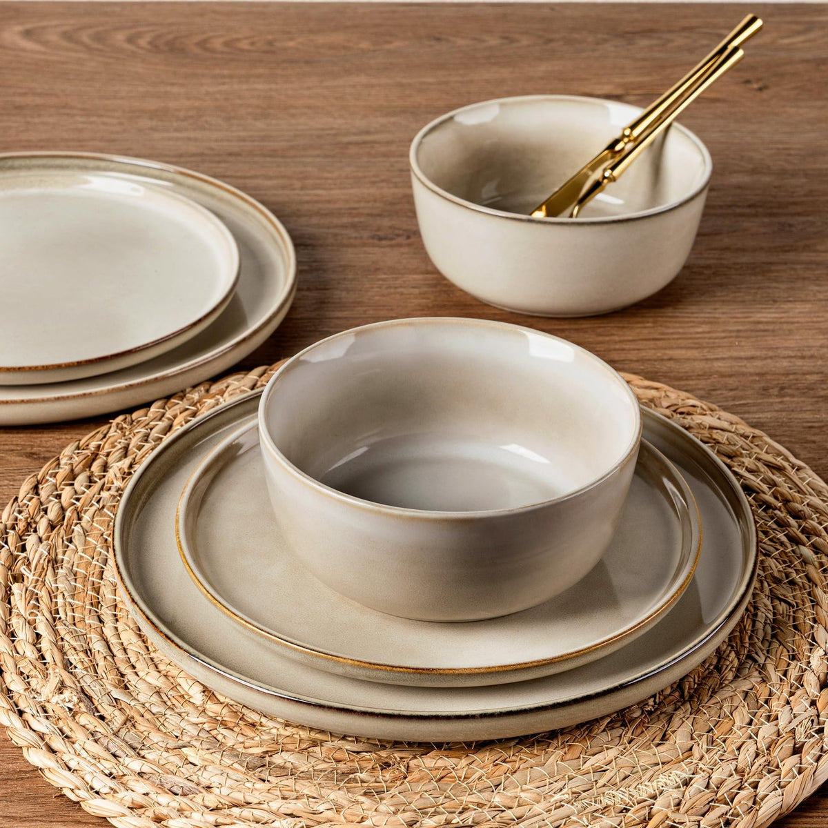 Mileer Stoneware Dinnerware Set – Reactive Glaze, Service for 8