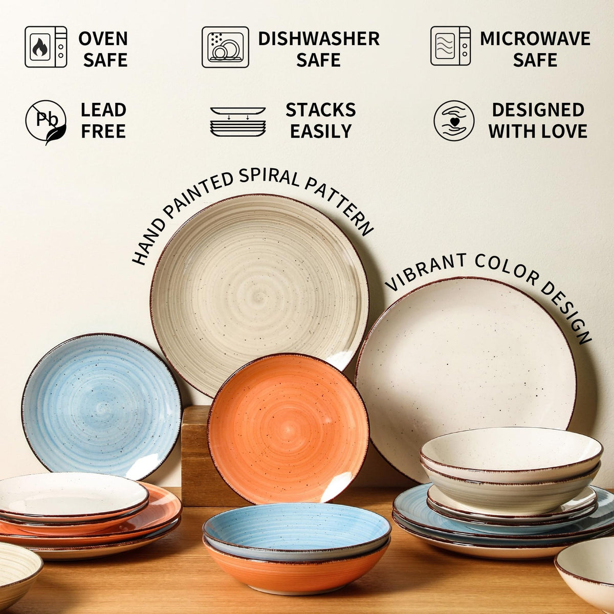 Mileer Ceramic Dinner Plates – Set of 6, 10.5 Inch, Blue