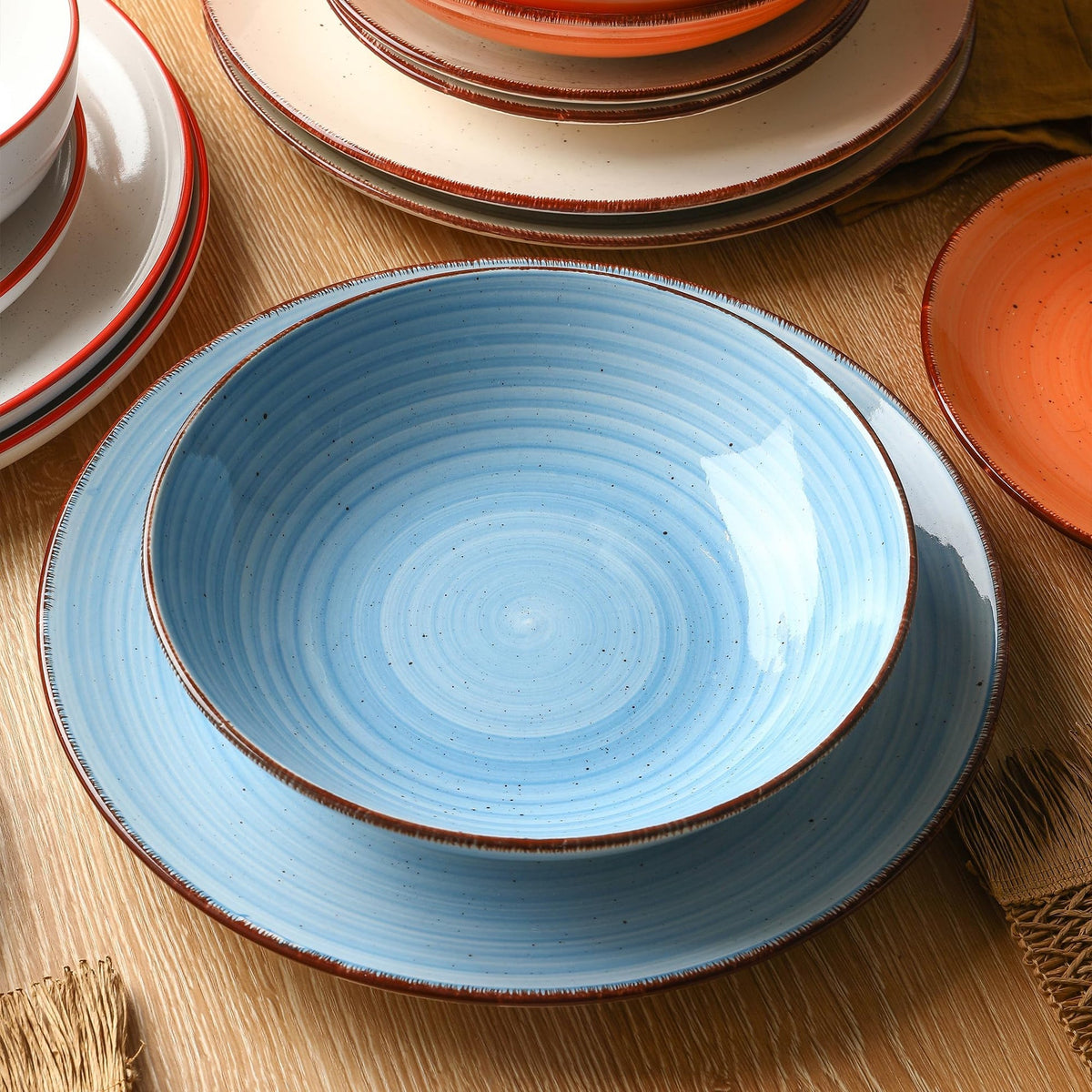 Mileer Ceramic Dinner Plates – Set of 6, 10.5 Inch, Blue