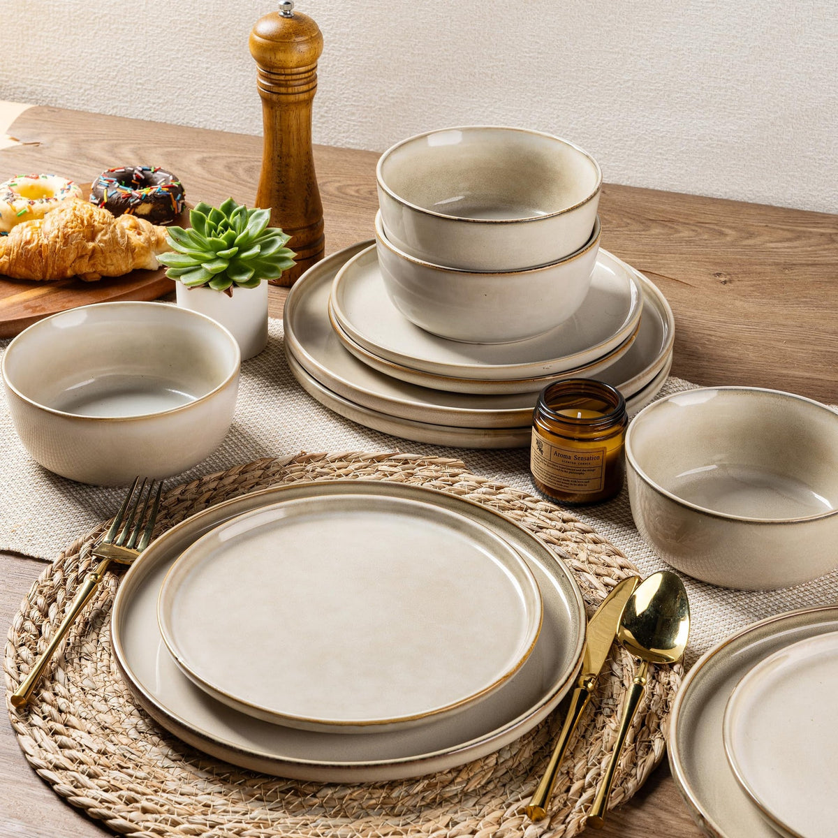 Mileer Stoneware Dinnerware Set – Reactive Glaze, Service for 8