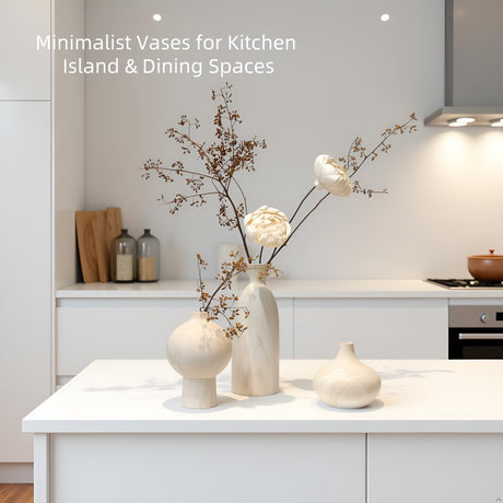 Mileer Ceramic Vase Set of 3 – White & Beige, Stone-Look Texture