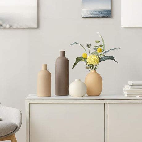 Mileer Modern Ceramic Vase Set of 4 – Neutral Colors, Coffee Mix