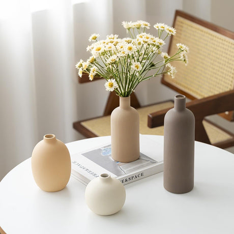 Mileer Modern Ceramic Vase Set of 4 – Neutral Colors, Coffee Mix