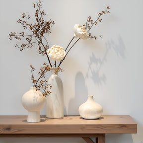 Mileer Ceramic Vase Set of 3 – White & Beige, Stone-Look Texture