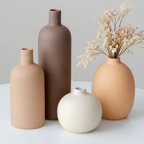 Mileer Modern Ceramic Vase Set of 4 – Neutral Colors, Coffee Mix