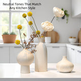 Mileer Ceramic Vase Set of 3 – White & Beige, Stone-Look Texture