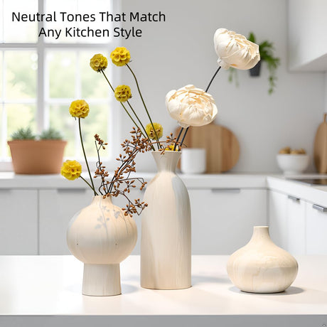 Mileer Ceramic Vase Set of 3 – White & Beige, Stone-Look Texture