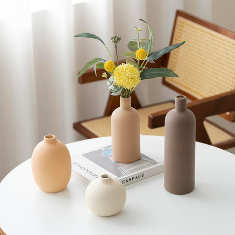 Mileer Modern Ceramic Vase Set of 4 – Neutral Colors, Coffee Mix