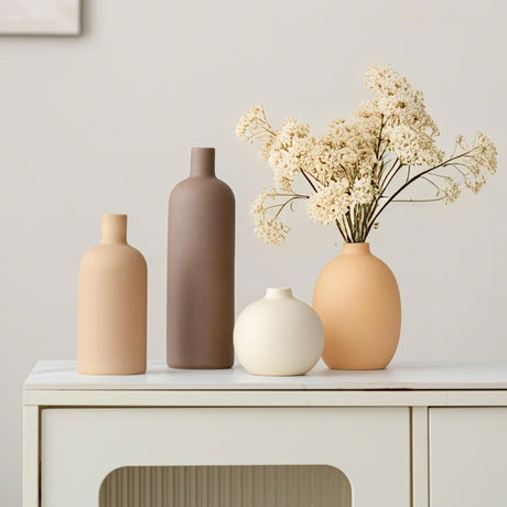 Mileer Modern Ceramic Vase Set of 4 – Neutral Colors, Coffee Mix