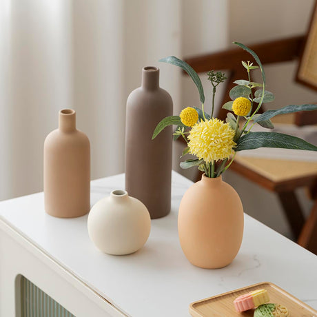 Mileer Modern Ceramic Vase Set of 4 – Neutral Colors, Coffee Mix