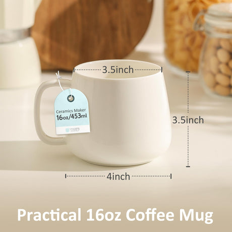 Mileer 16oz Stackable Ceramic Coffee Mugs – Set of 4, White