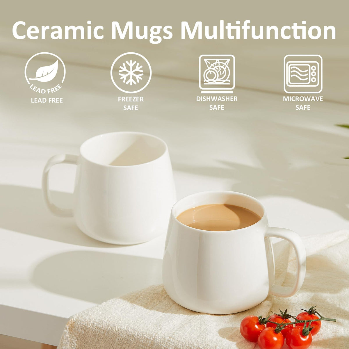Mileer 16oz Stackable Ceramic Coffee Mugs – Set of 4, White