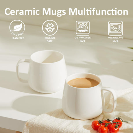 Mileer 16oz Stackable Ceramic Coffee Mugs – Set of 4, White