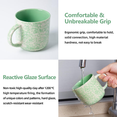 Mileer 12oz Ceramic Coffee Mugs – Set of 4, Green