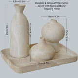 Mileer Ceramic Vase Set of 3 – White & Beige, Stone-Look Texture