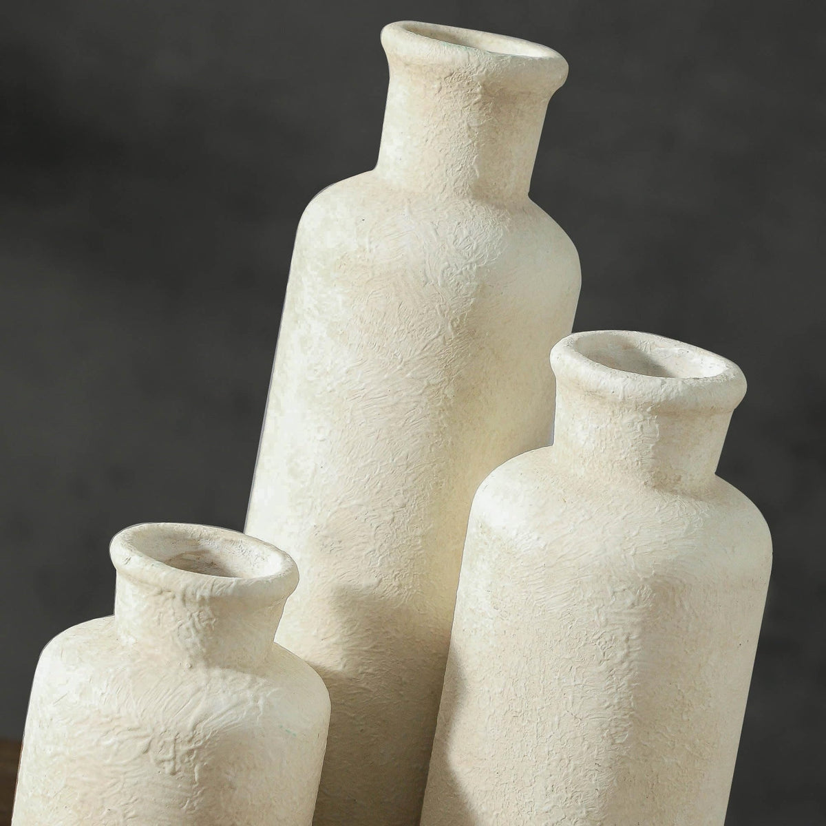 Mileer Ceramic Vases Set of 3 – Whitewashed Neutral, Farmhouse Decor