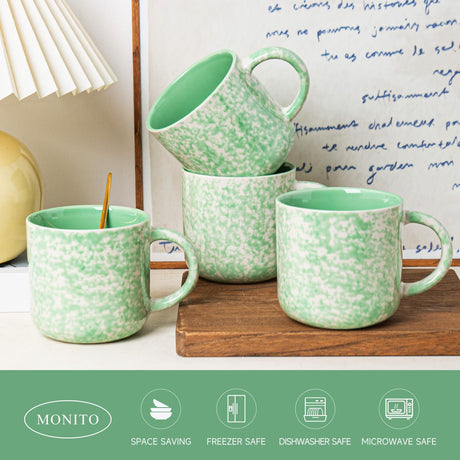 Mileer 12oz Ceramic Coffee Mugs – Set of 4, Green