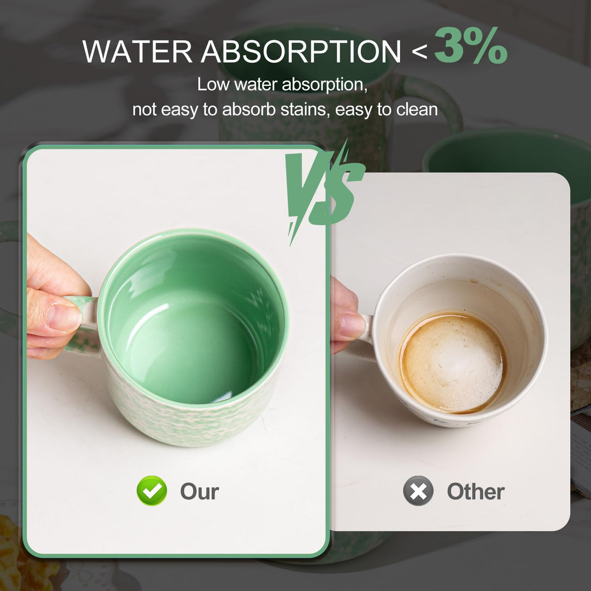 Mileer 12oz Ceramic Coffee Mugs – Set of 4, Green
