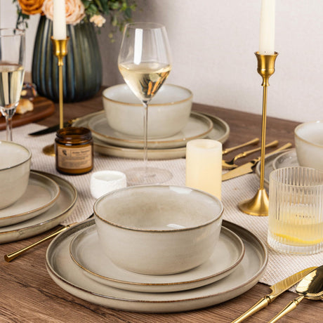 Mileer Stoneware Dinnerware Set – Reactive Glaze, Service for 8