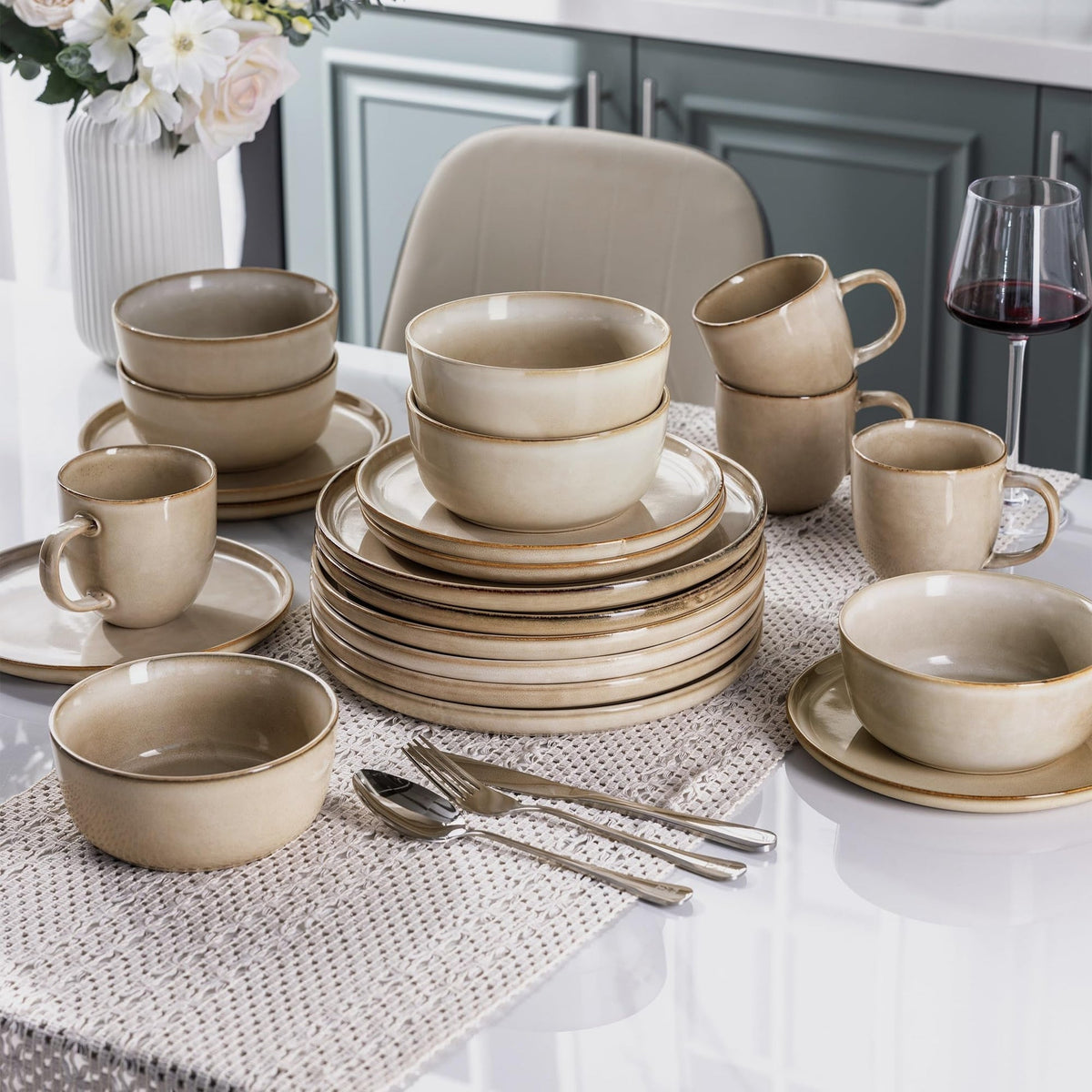 Mileer Stoneware Dinnerware Set – Reactive Glaze, Service for 8