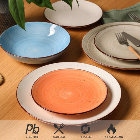 Mileer Ceramic Dinner Plates – Set of 6, 10.5 Inch, Blue