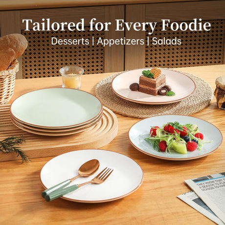 Mileer Colorful Ceramic Dessert Plates – Set of 6, 8 Inch, Assorted Colors