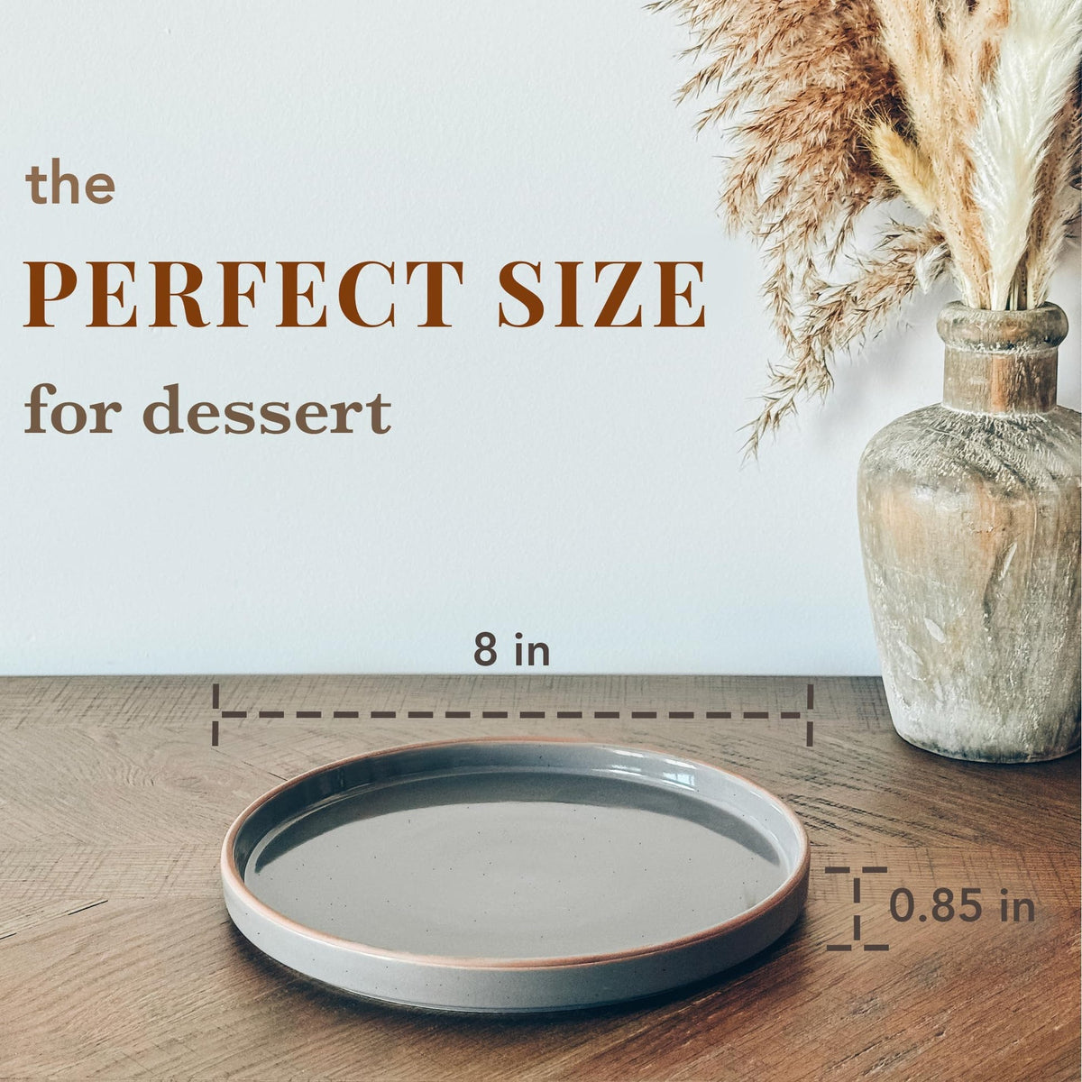 Mileer Ceramic Flat Plates – Set of 6, 8 Inch, Neutral Colors