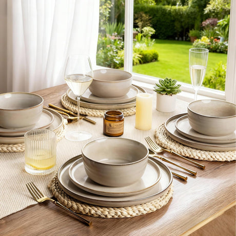 Mileer Stoneware Dinnerware Set – Reactive Glaze, Service for 8