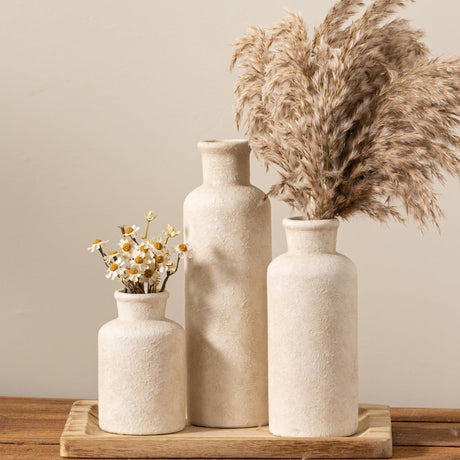 Mileer Ceramic Vases Set of 3 – Whitewashed Neutral, Farmhouse Decor