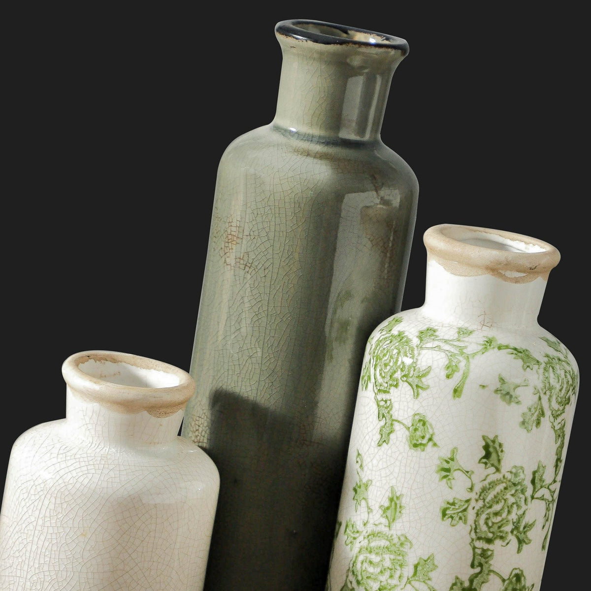 Mileer Vintage Ceramic Flower Vase Set of 3 – Chinoiserie, Green & Beige
