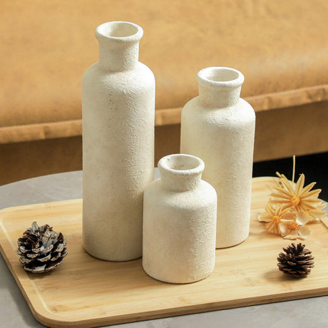 Mileer Ceramic Vases Set of 3 – Whitewashed Neutral, Farmhouse Decor