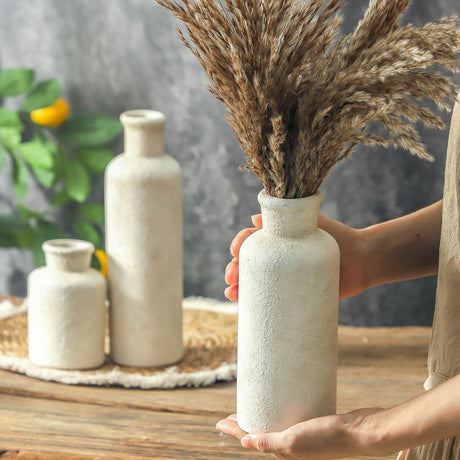 Mileer Ceramic Vases Set of 3 – Whitewashed Neutral, Farmhouse Decor