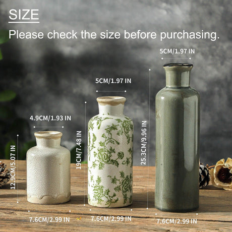 Mileer Vintage Ceramic Flower Vase Set of 3 – Chinoiserie, Green & Beige