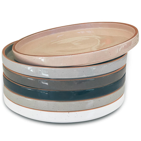 Mileer Ceramic Flat Plates – Set of 6, 8 Inch, Neutral Colors