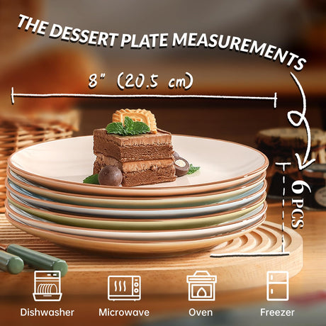 Mileer Colorful Ceramic Dessert Plates – Set of 6, 8 Inch, Assorted Colors