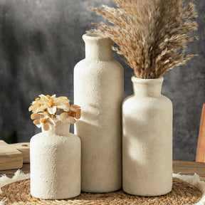 Mileer Ceramic Vases Set of 3 – Whitewashed Neutral, Farmhouse Decor