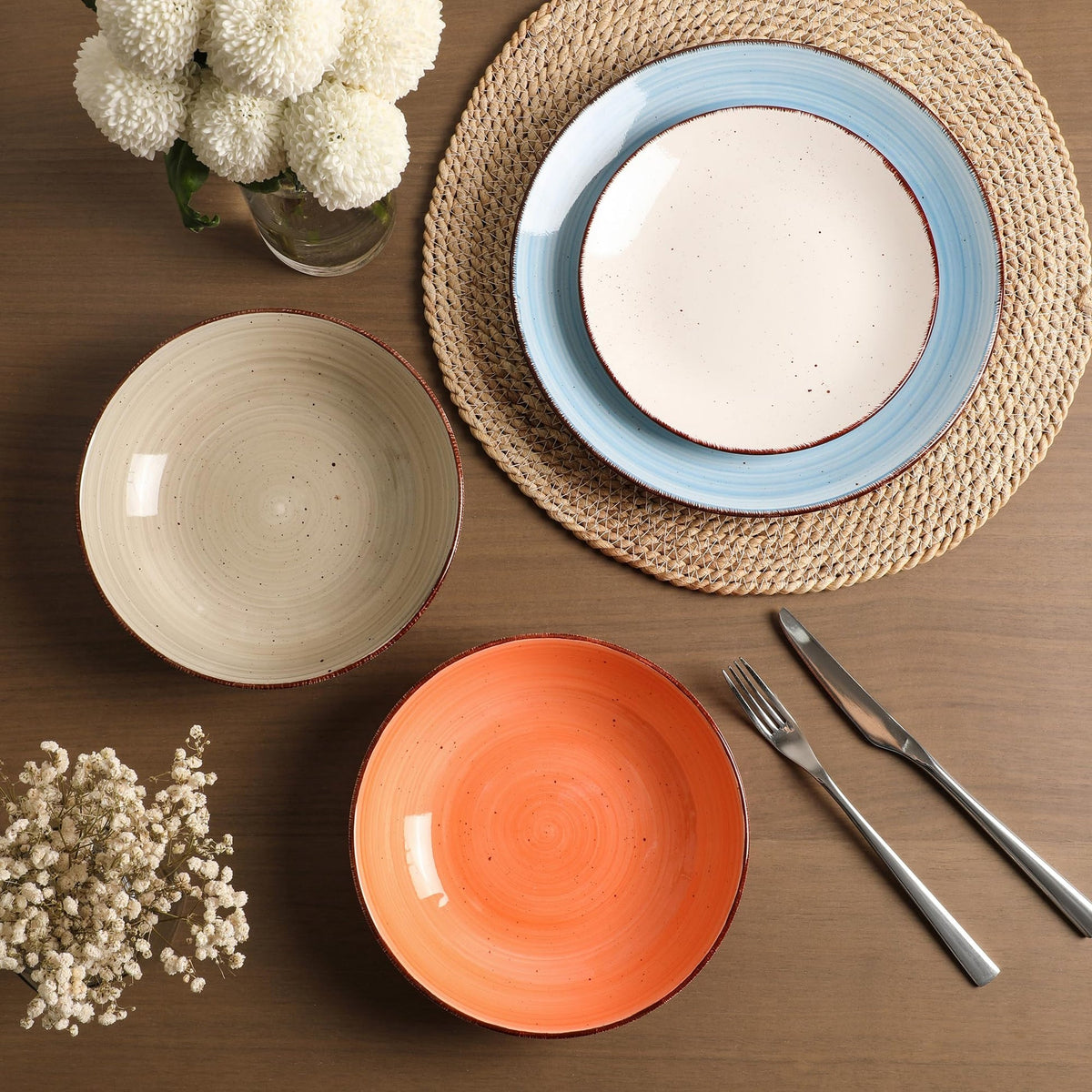 Mileer Ceramic Dinner Plates – Set of 6, 10.5 Inch, Blue